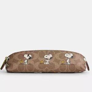 Coach X Peanuts Pencil Case In Signature Canvas With Snoopy Print CBT17 NWT